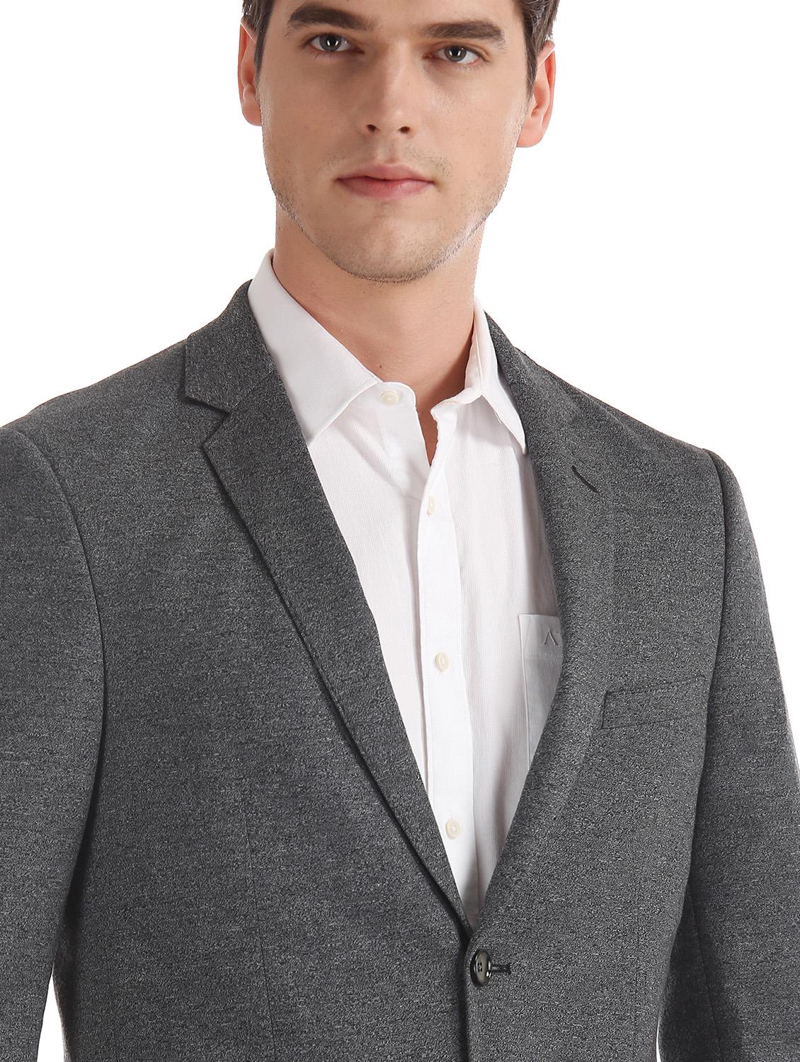 grey self design single breasted formal blazer - 17597847 - Standard Image - 4