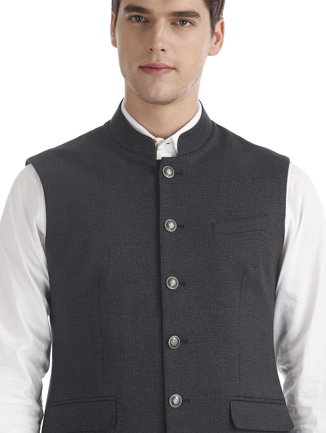 grey solid nehru jacket - 17597870 -  Standard Image - 4