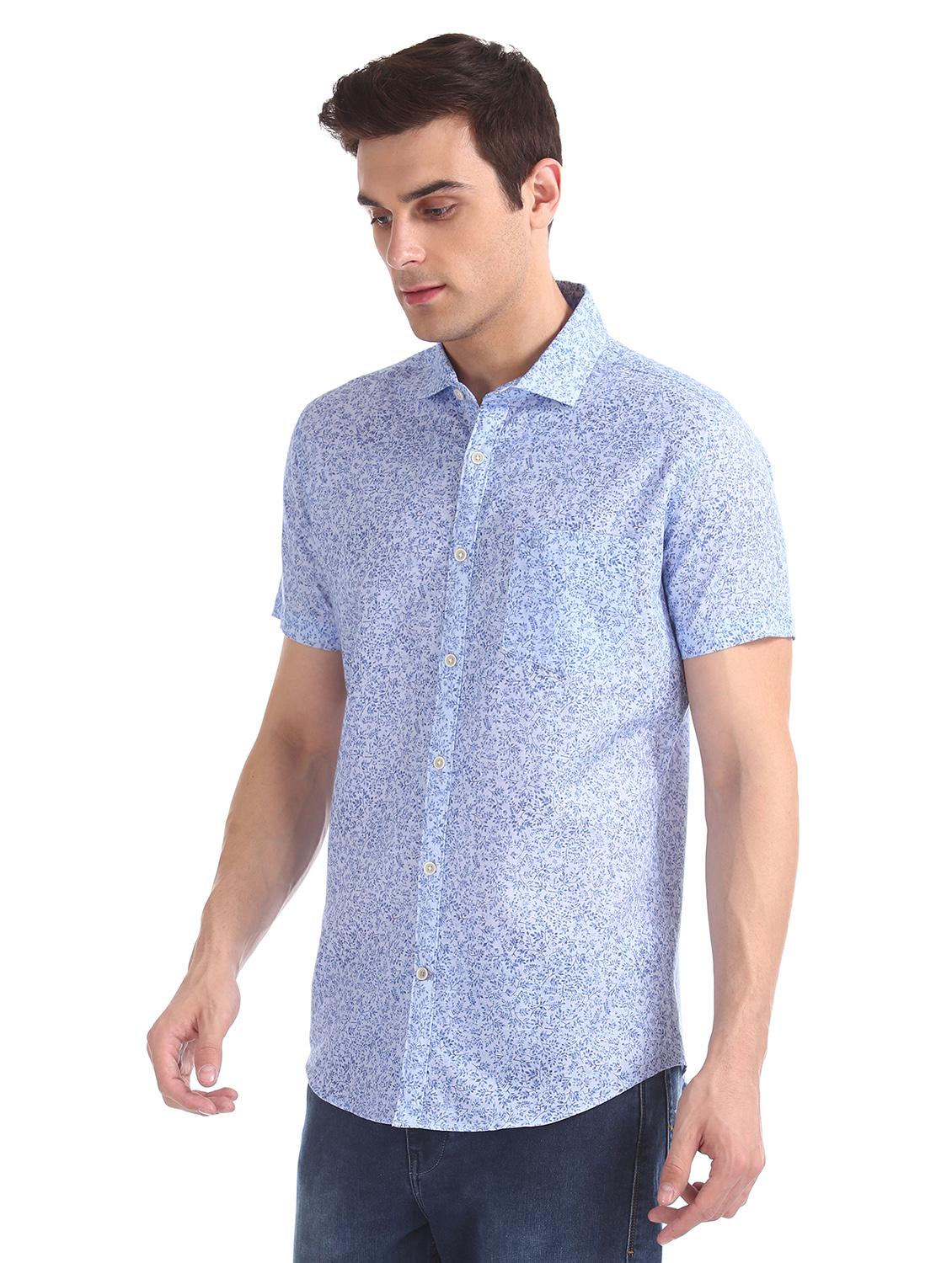 light blue printed casual shirt - 17597915 - Standard Image - 1