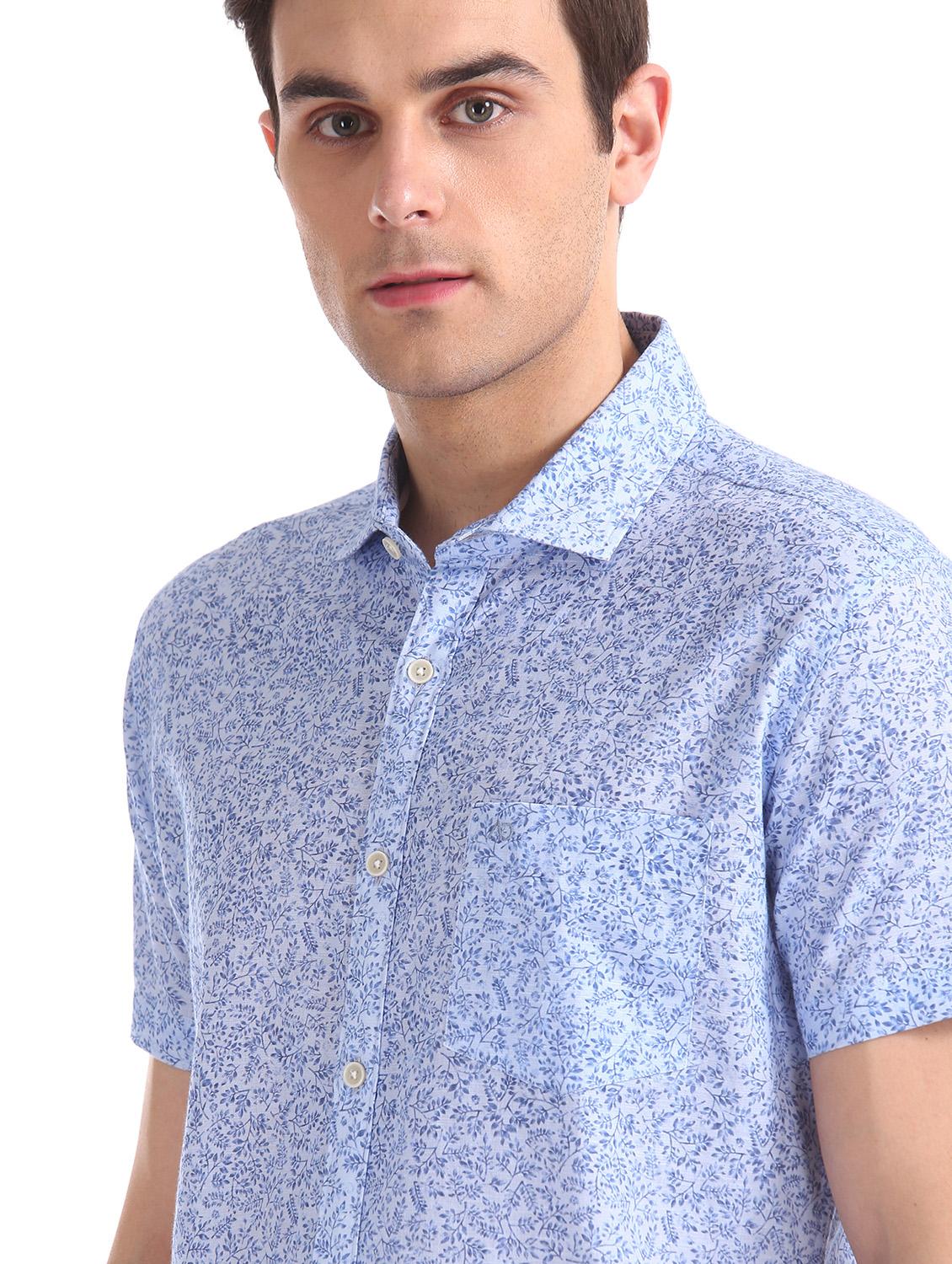 light blue printed casual shirt - 17597915 - Standard Image - 4