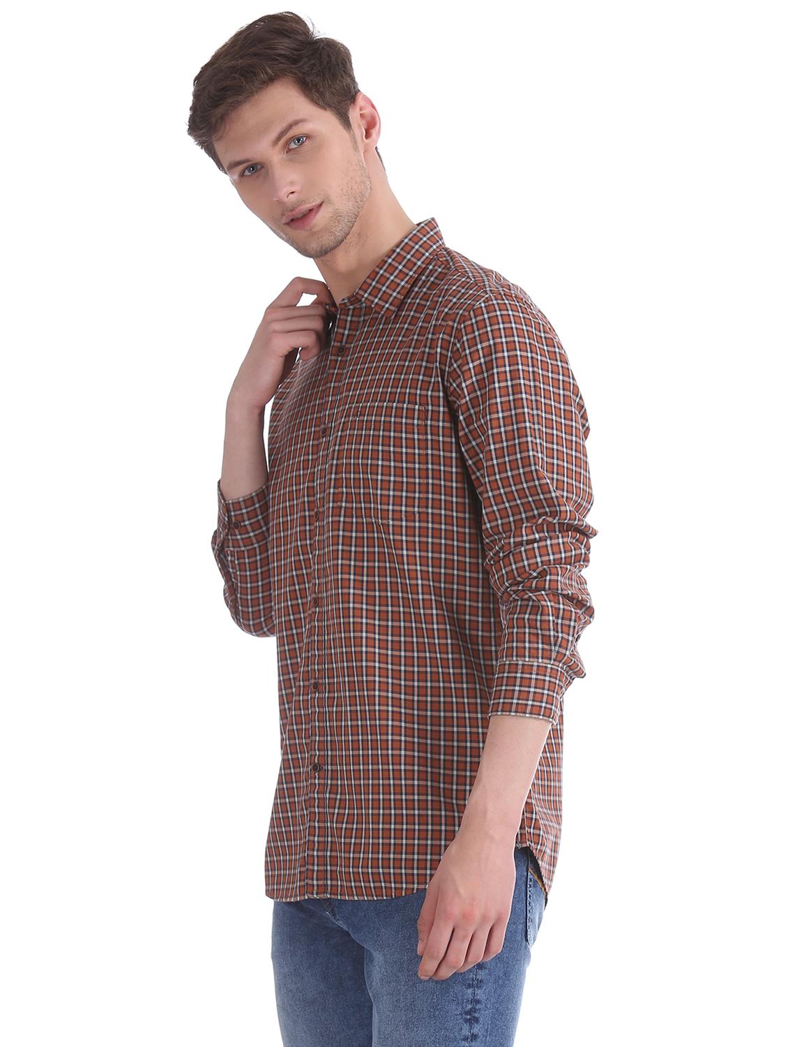 orange checkered casual shirt - 17597931 - Standard Image - 1