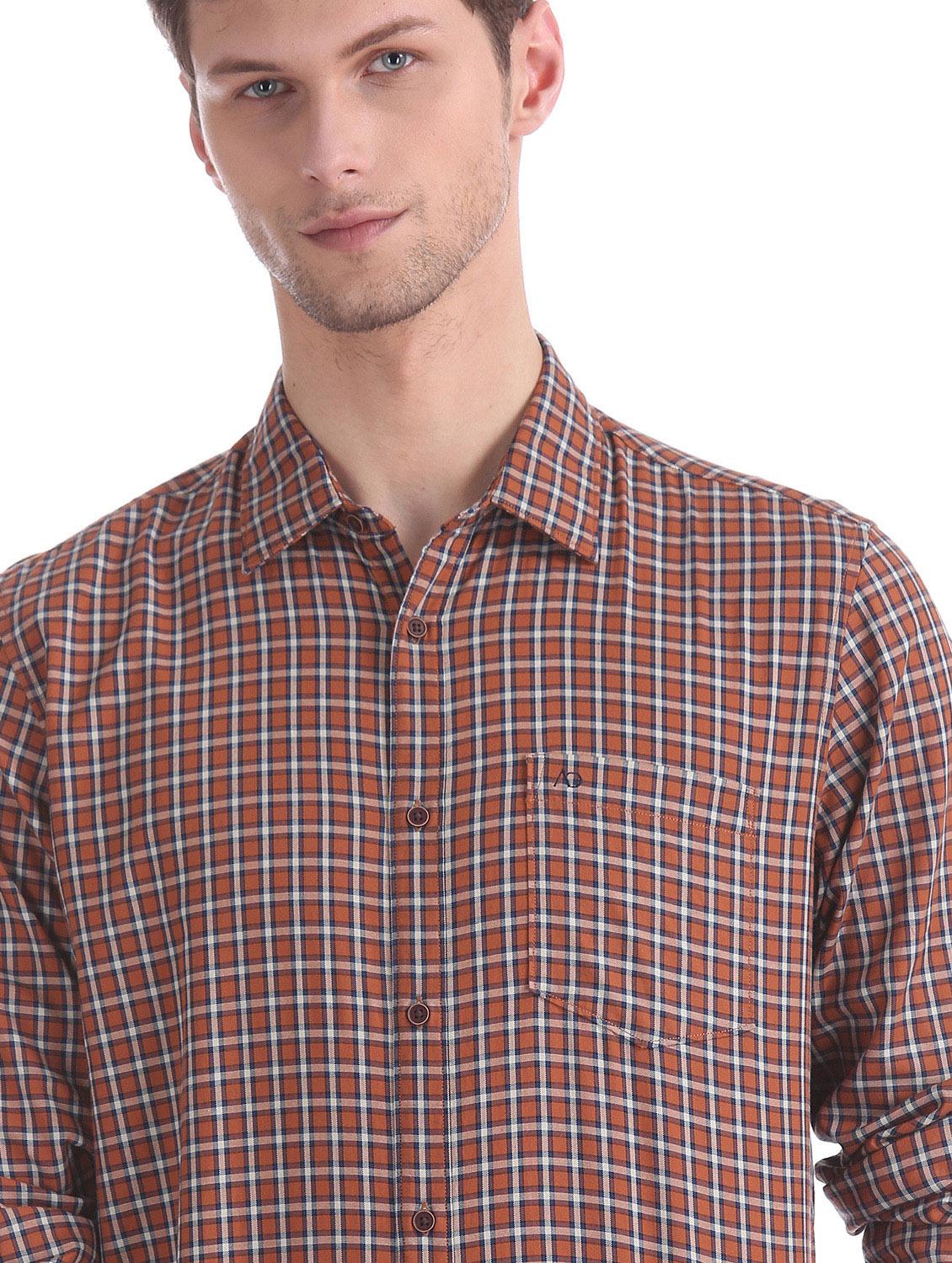 orange checkered casual shirt - 17597931 - Standard Image - 4