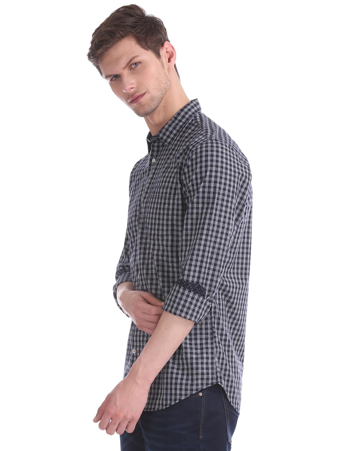 navy blue checkered casual shirt - 17597943 - Standard Image - 1