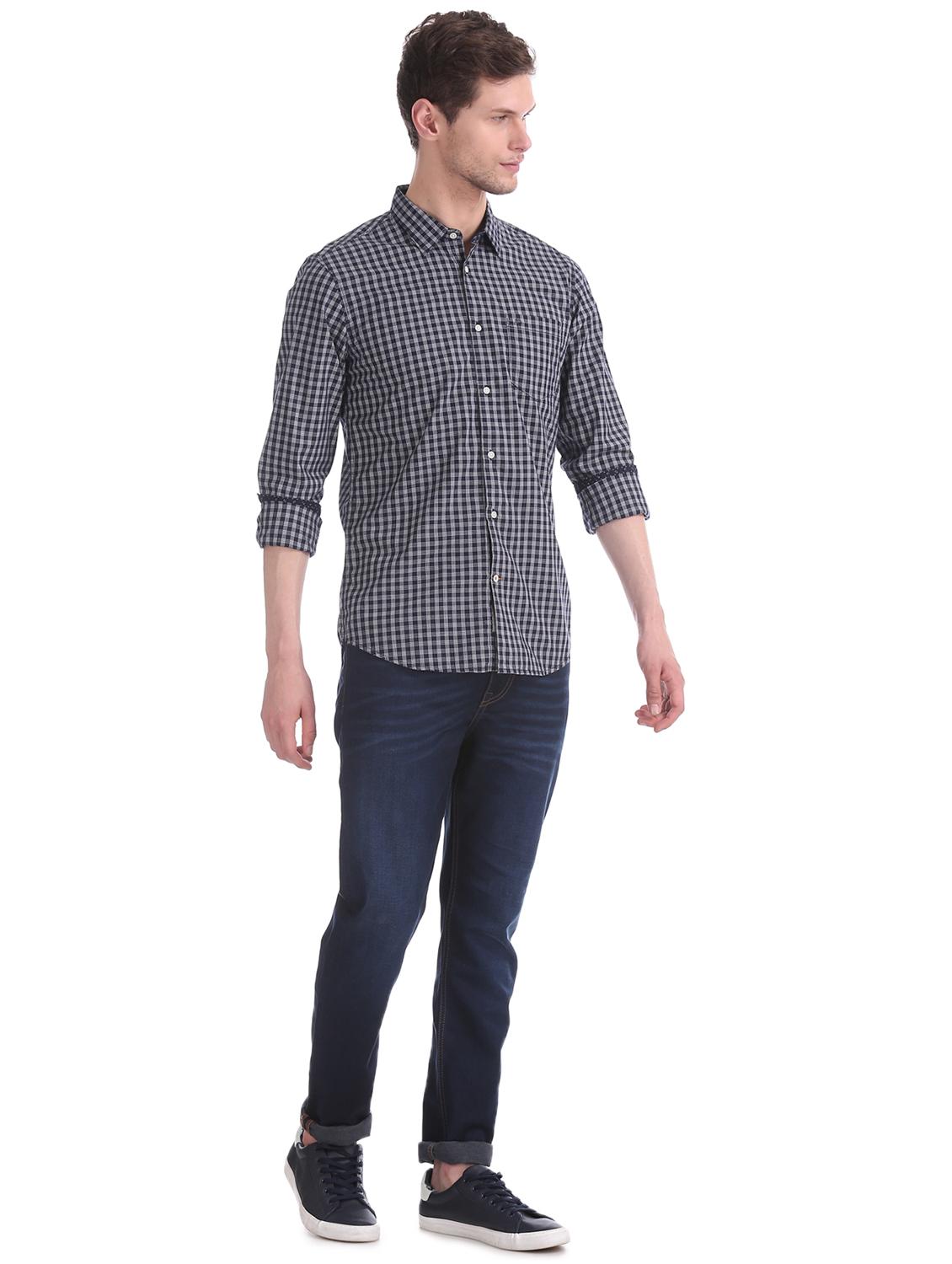 navy blue checkered casual shirt - 17597943 - Standard Image - 4