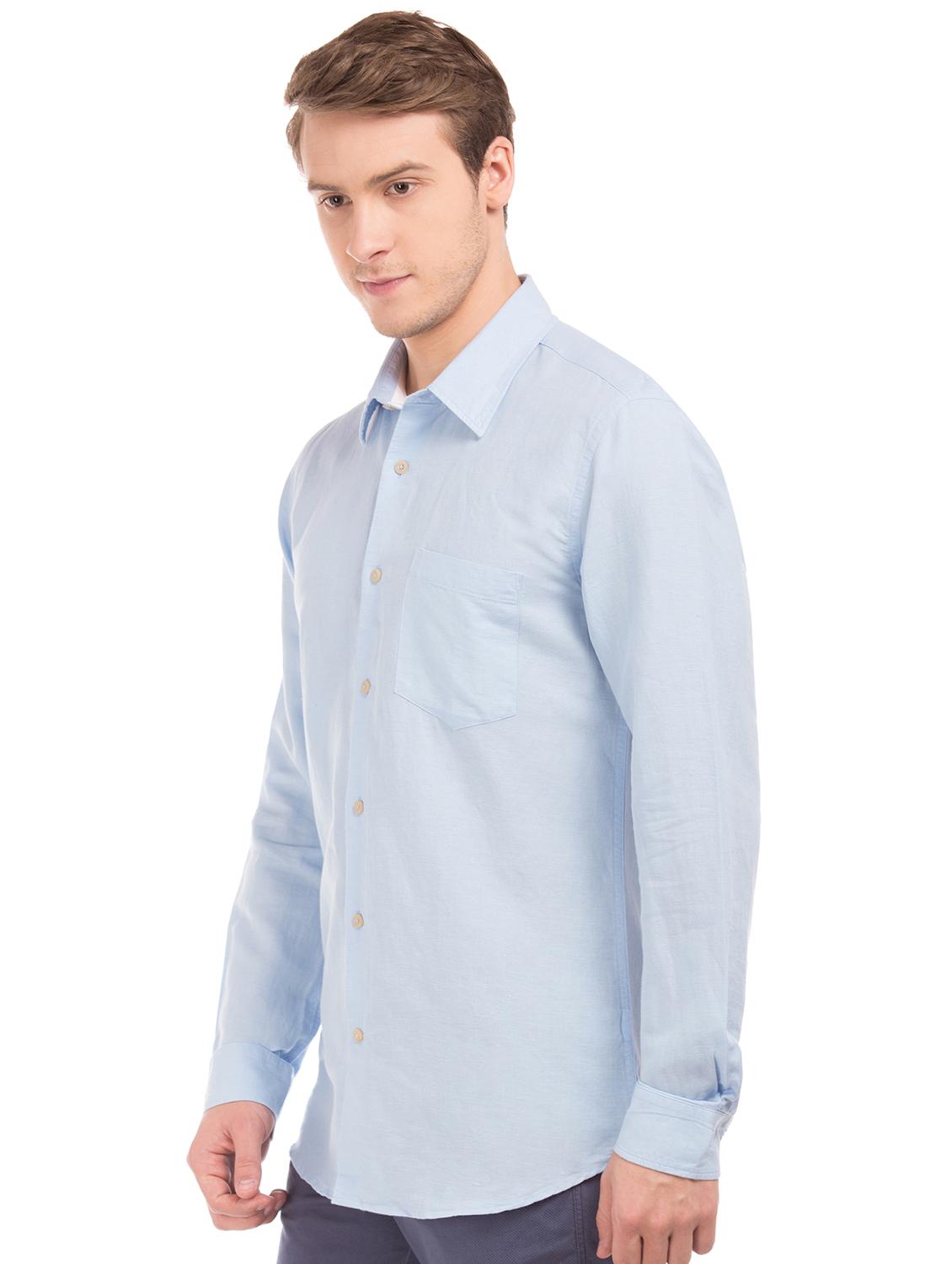 light blue solid linen casual shirt - 17598025 - Standard Image - 1