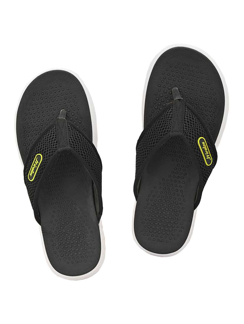 black fabric slip on slippers