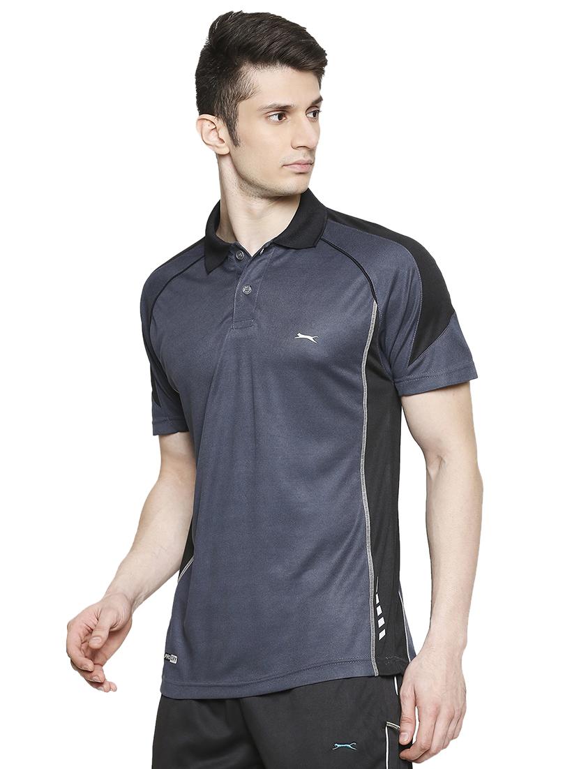 grey color block polo t-shirt - 17599536 - Standard Image - 1