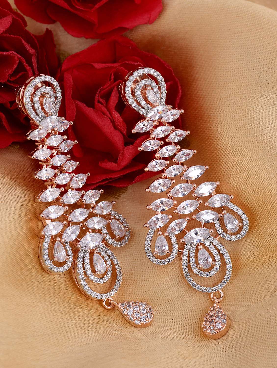 rose gold plated american diamond studded earrings