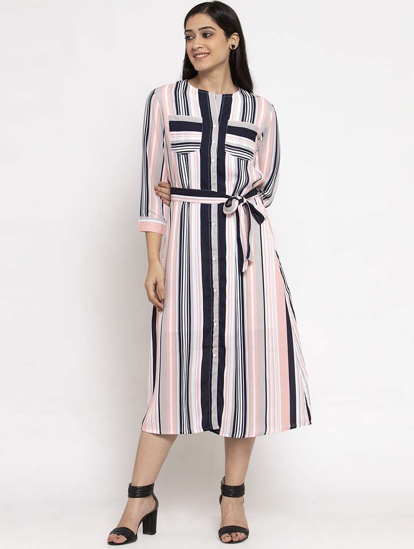 women's belted striped dress