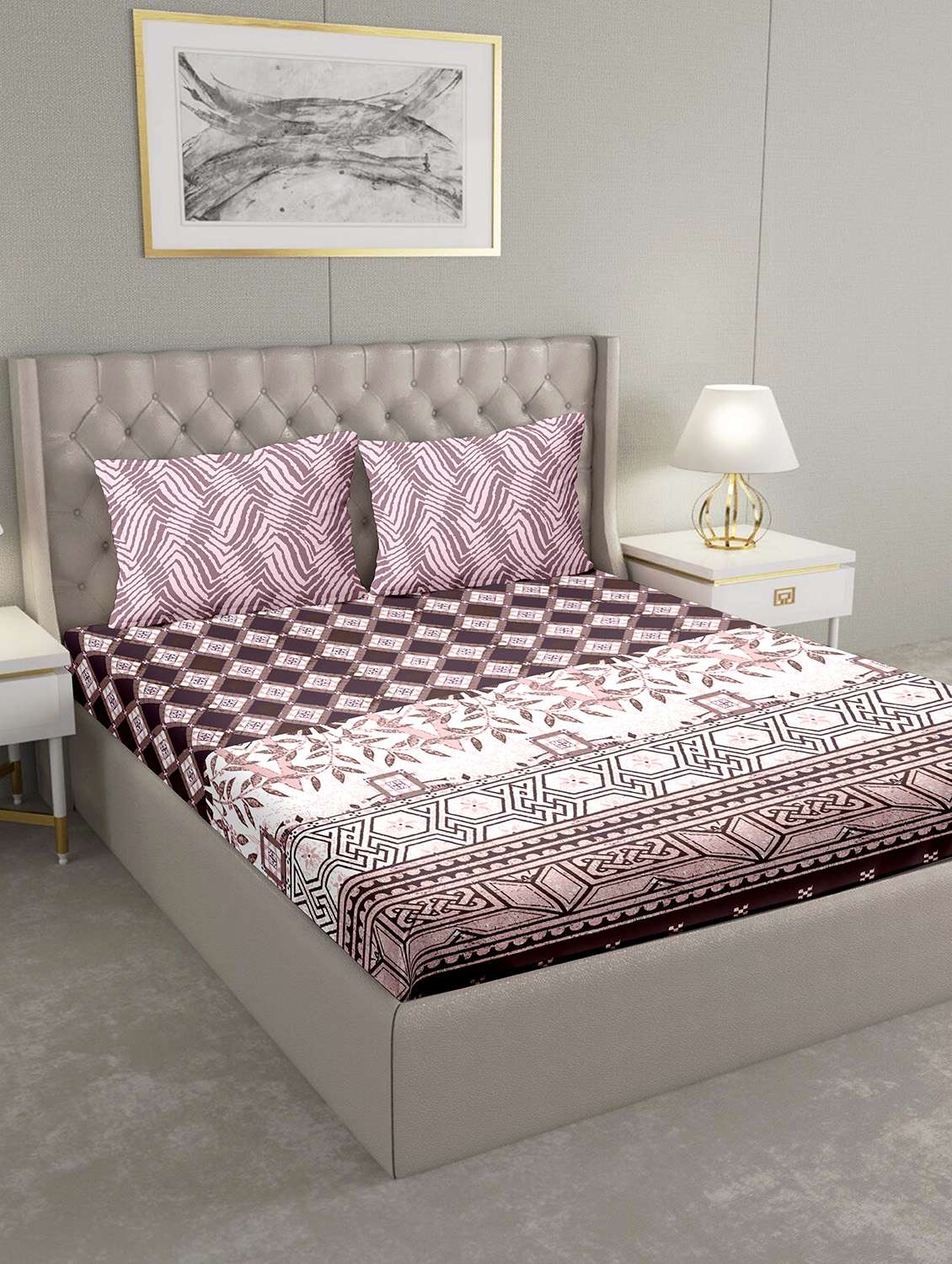 blueberry double bedsheet set super king size 180 tc cotton grey colour
