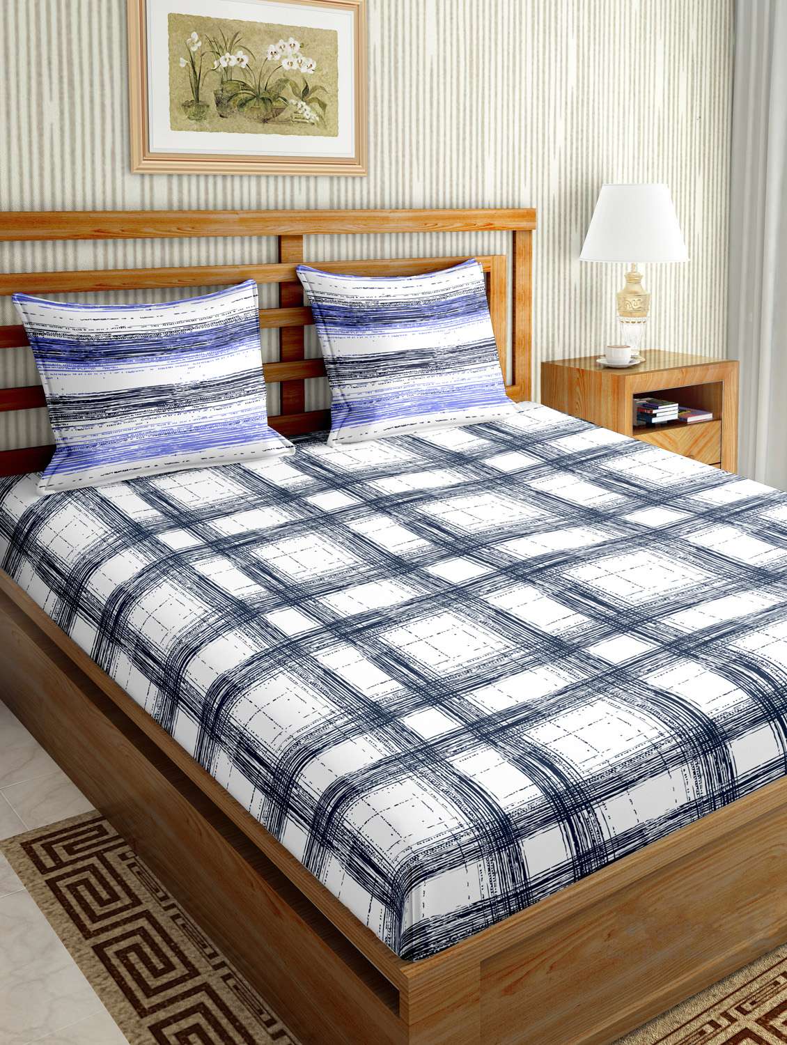 mysterious double bedsheet set king size 180 tc cotton blue colour