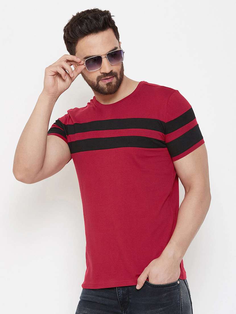 maroon color block cut & sew t-shirt