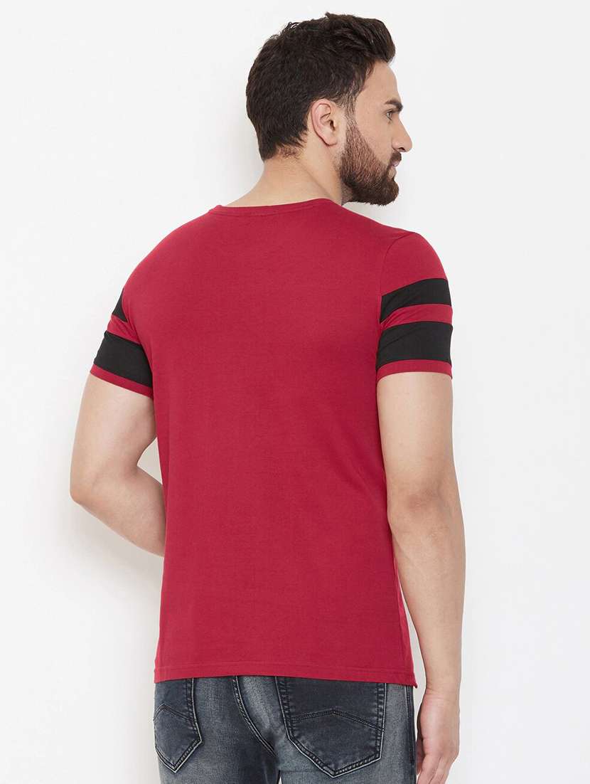 maroon color block cut & sew t-shirt - 17601434 -  Standard Image - 1