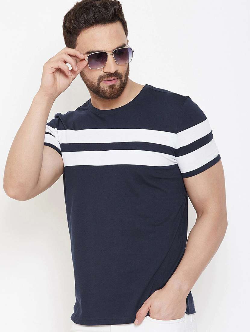navy blue color block cut & sew t-shirt