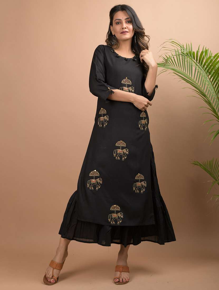 black cotton flared kurta
