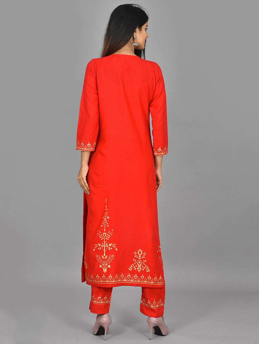 red rayon kurta pant set - 17602173 - Standard Image - 4