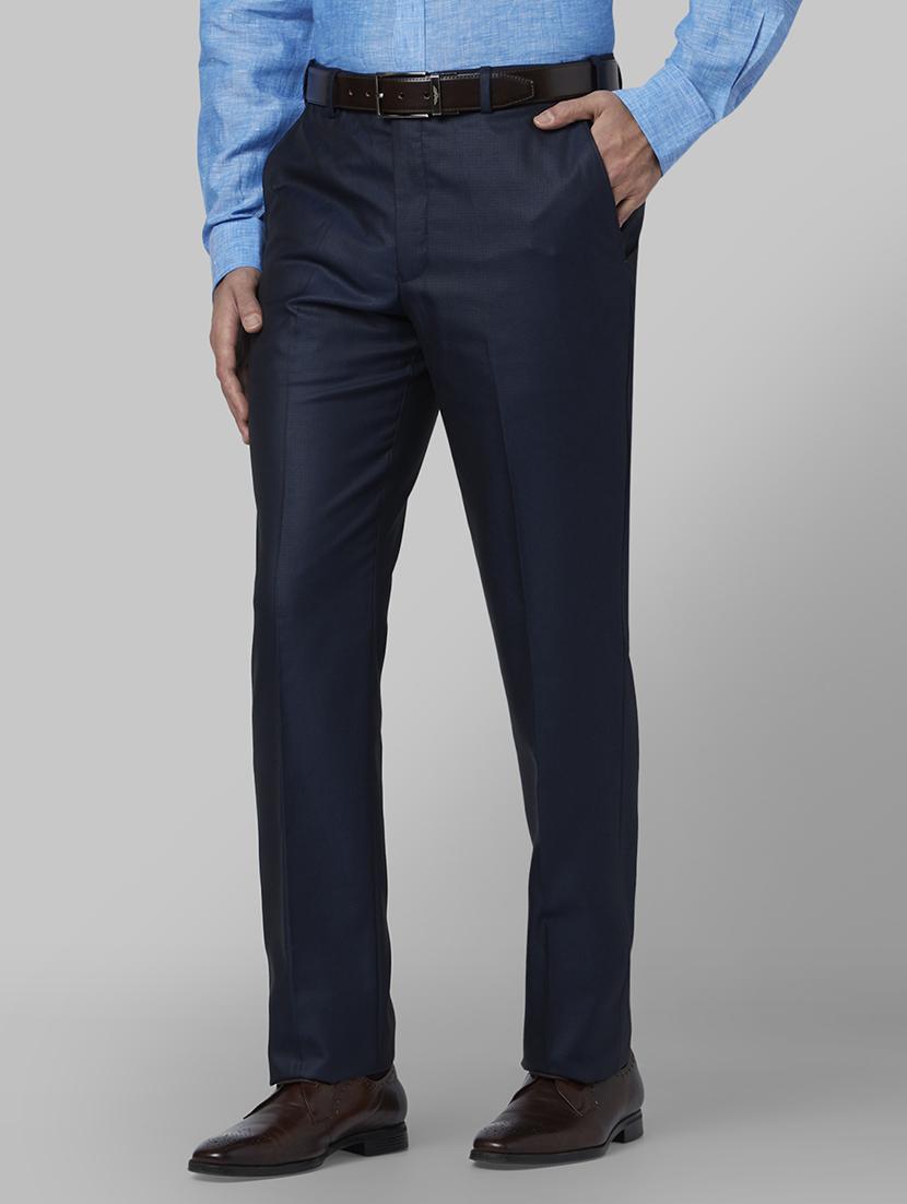 navy blue solid flat front formal trouser - 17604737 -  Standard Image - 1