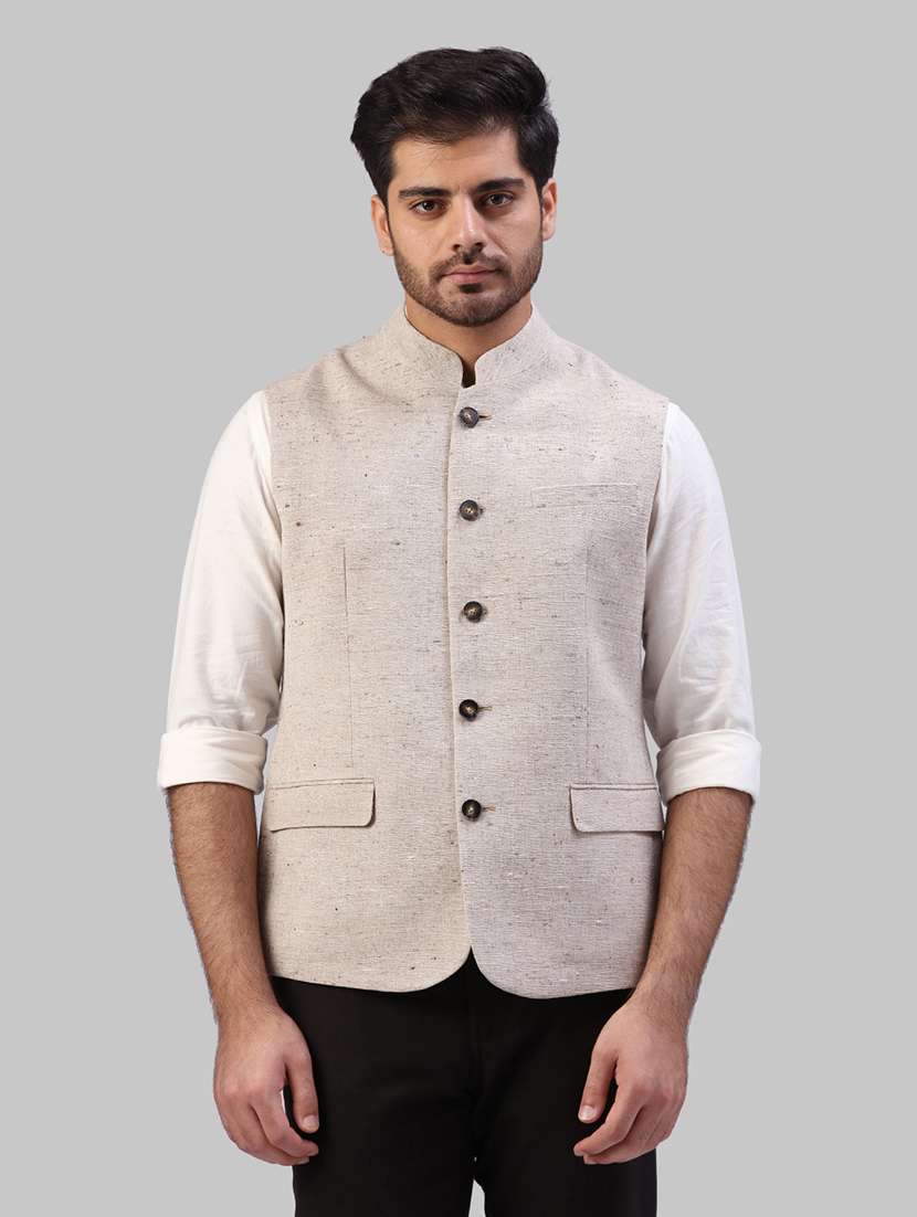 beige solid nehru jacket