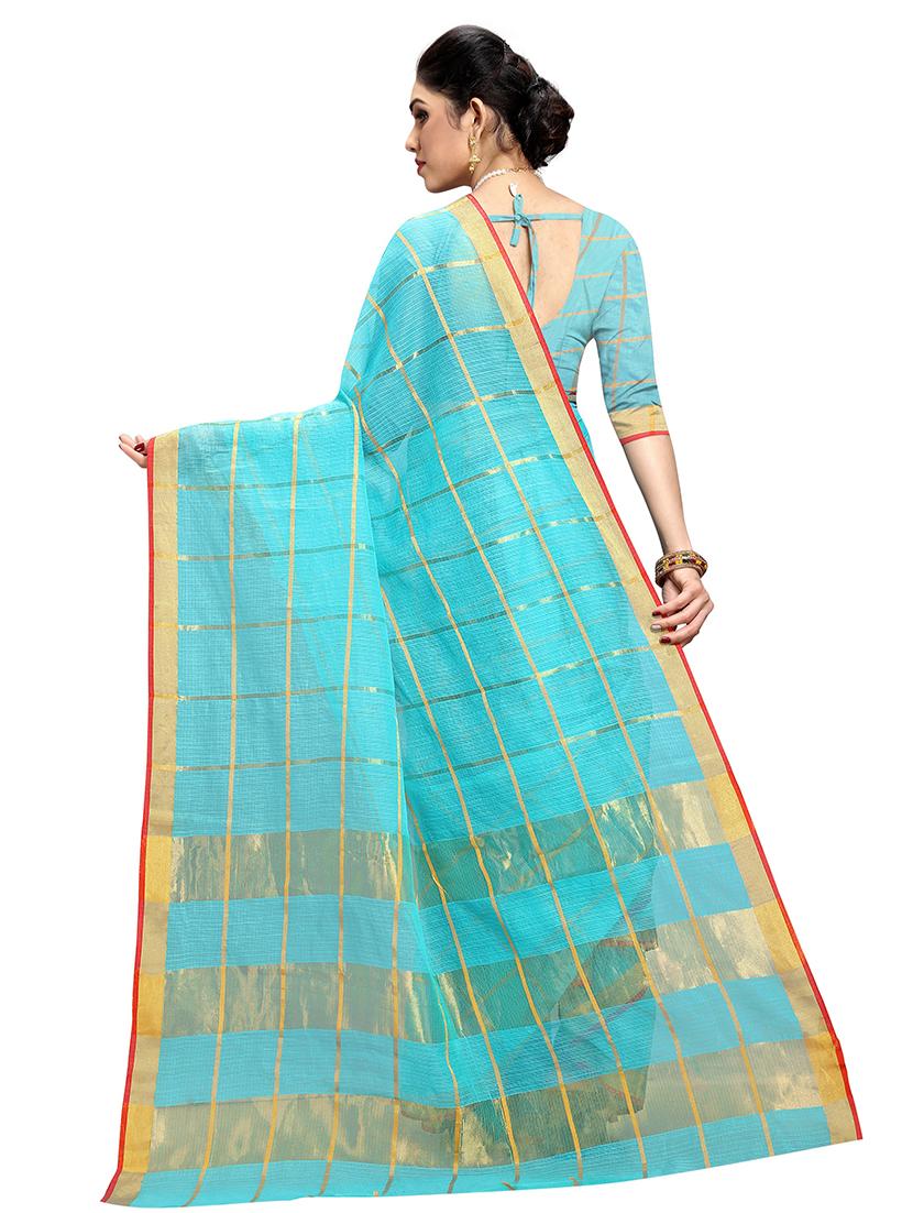checkered kota doria saree with blouse - 17606808 - Standard Image - 1