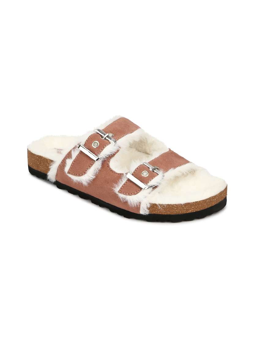 brown suede slip on sandals