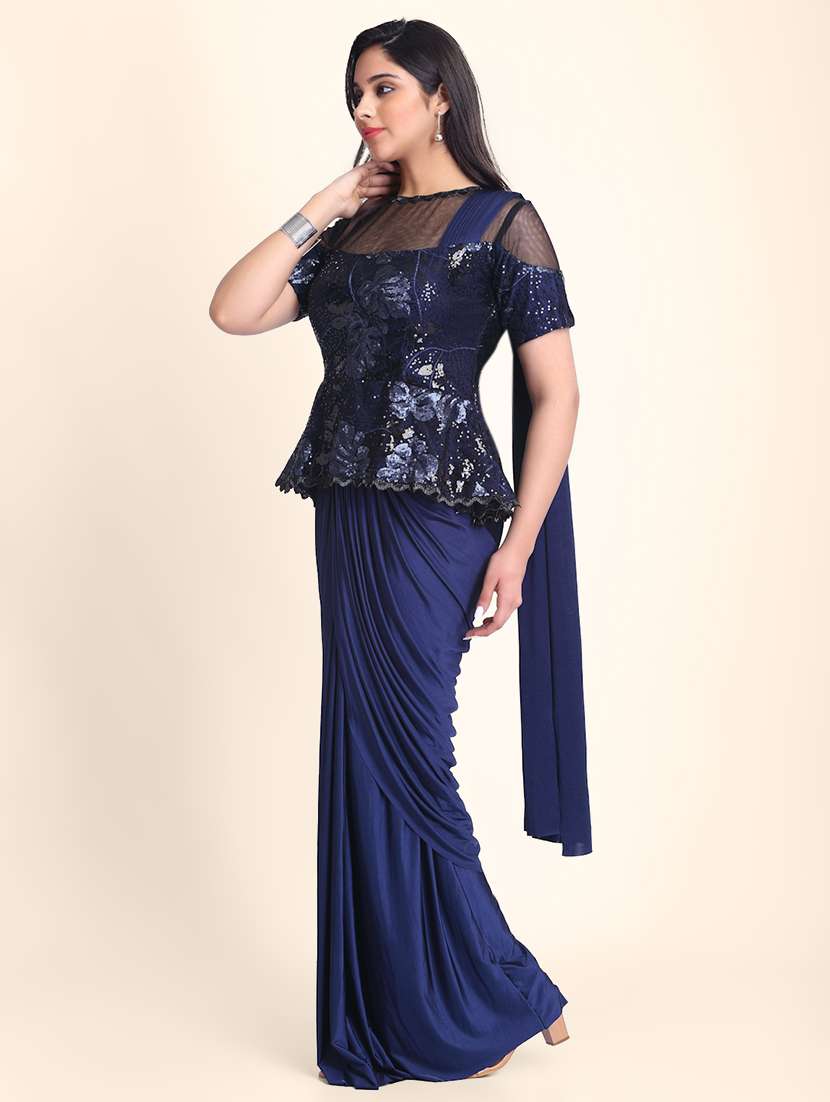 sequined draped saree  with blouse - 17607763 -  Standard Image - 1