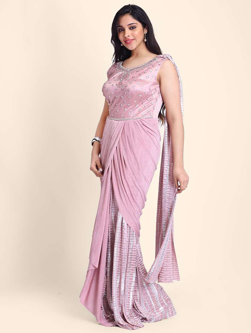 women's solid with work purple colored saree with blouse - 17607766 -  Standard Image - 1