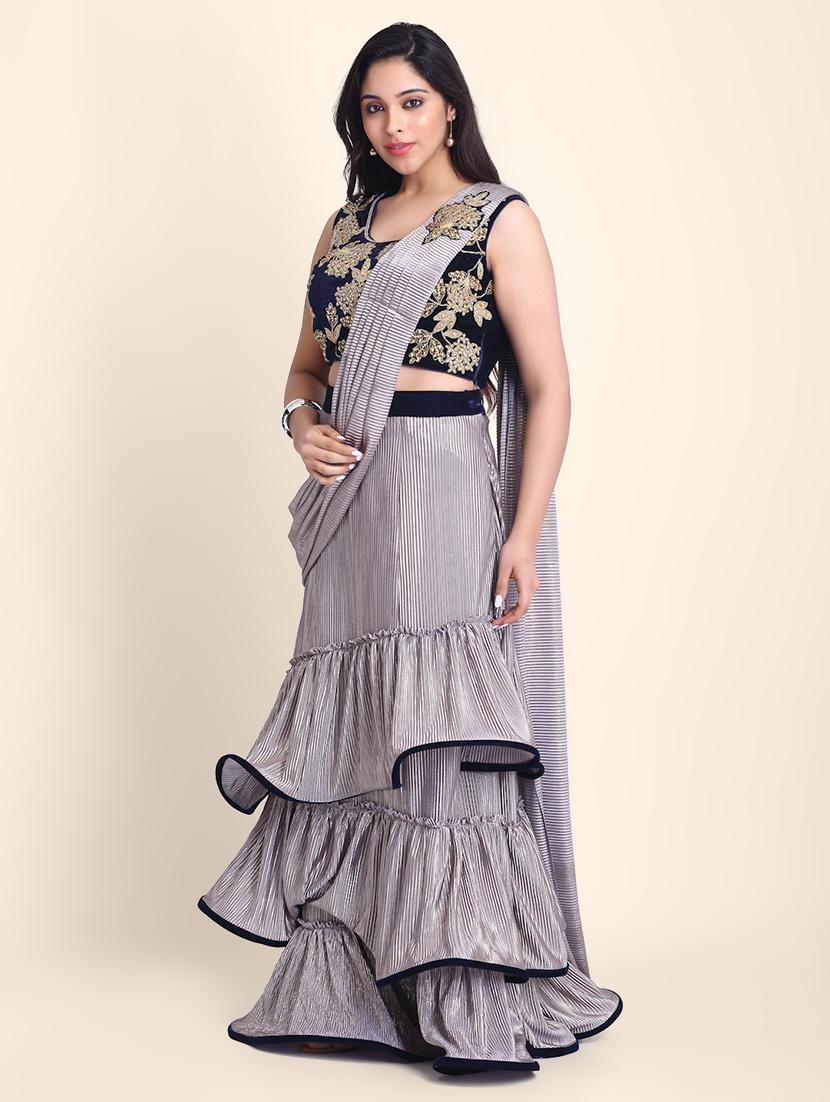 solid draped saree  - 17607773 -  Standard Image - 1