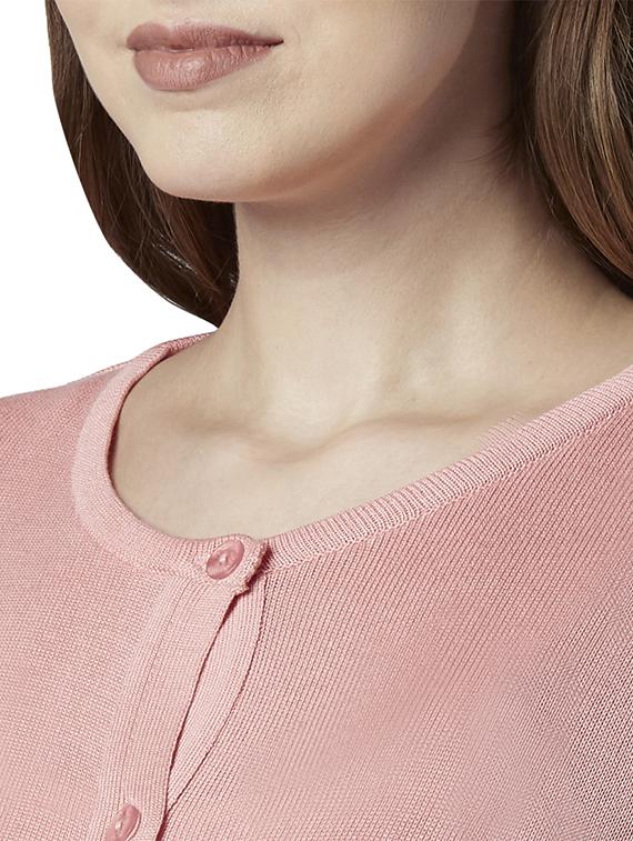 round neck solid cardigan - 17608568 - Standard Image - 4