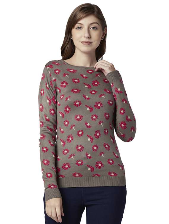 round neck floral pullover 