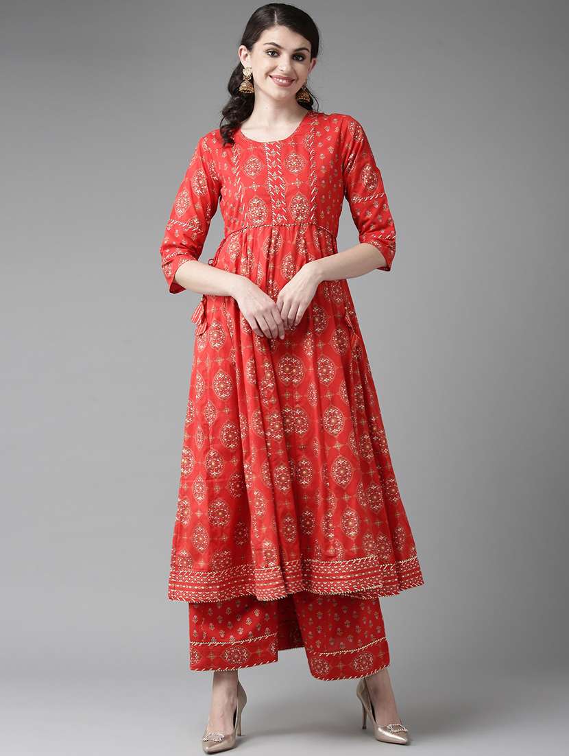 red cotton kurta palazzo  set