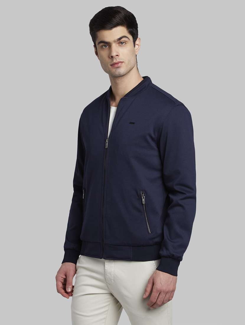 navy blue solid casual jacket - 17609947 -  Standard Image - 1