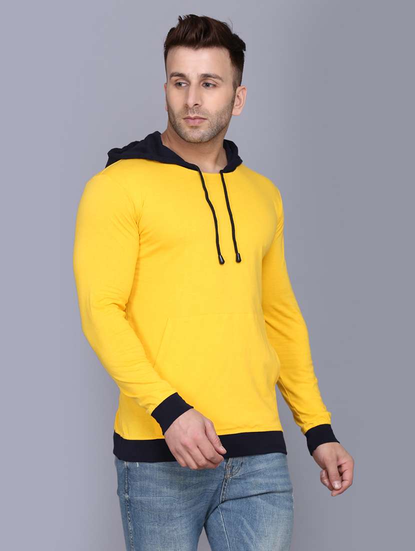 yellow color block cut & sew hooded t-shirt - 17610266 -  Standard Image - 1