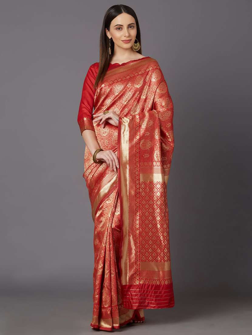women's self design maroon colored saree with blouse