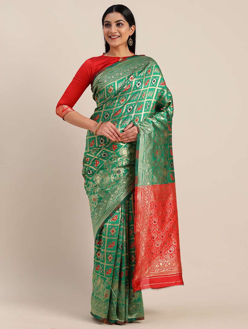 women's self design mint colored saree