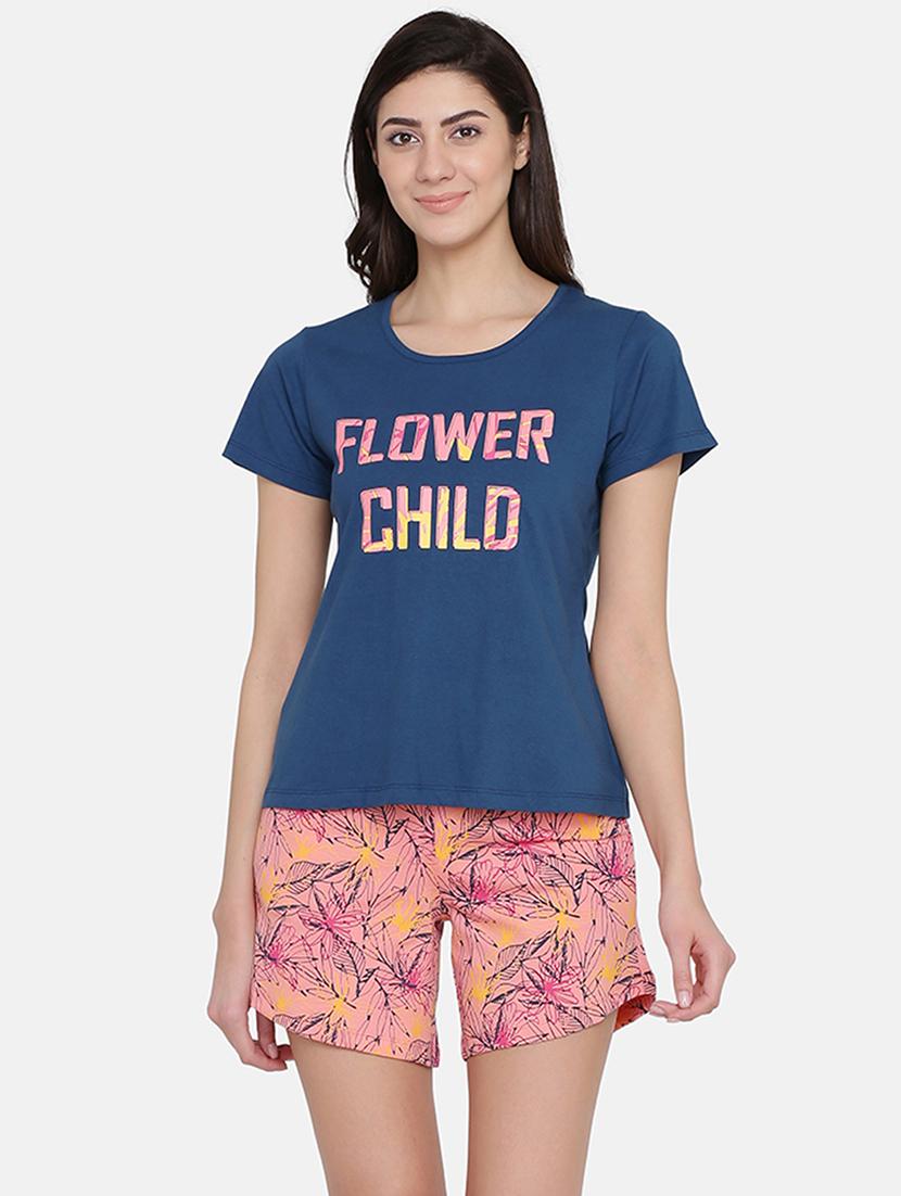 blue cotton shorts nightwear set