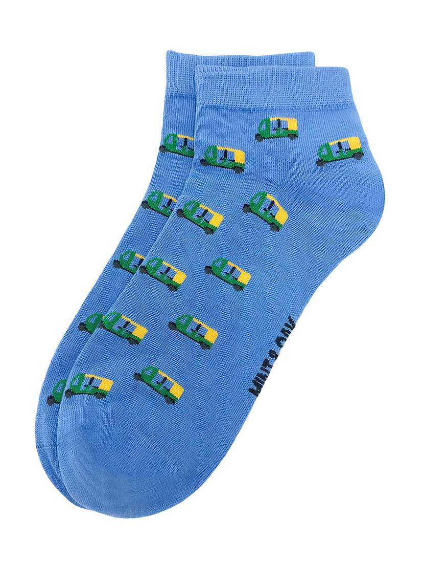 men blue printed ankle length sock