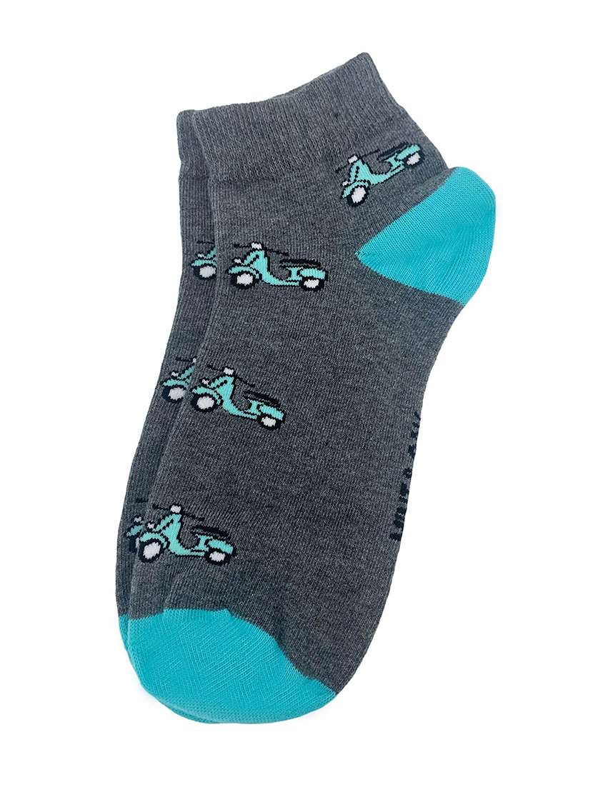 men grey printed ankle length sock