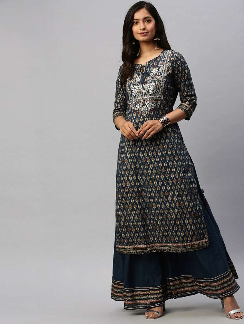 navy cotton kurta palazzo  set