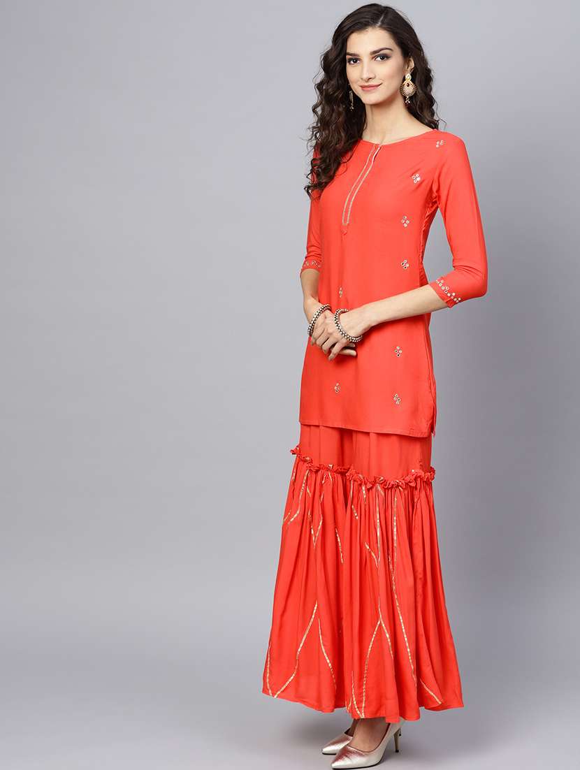 coral kurta sharara set - 17611265 -  Standard Image - 1