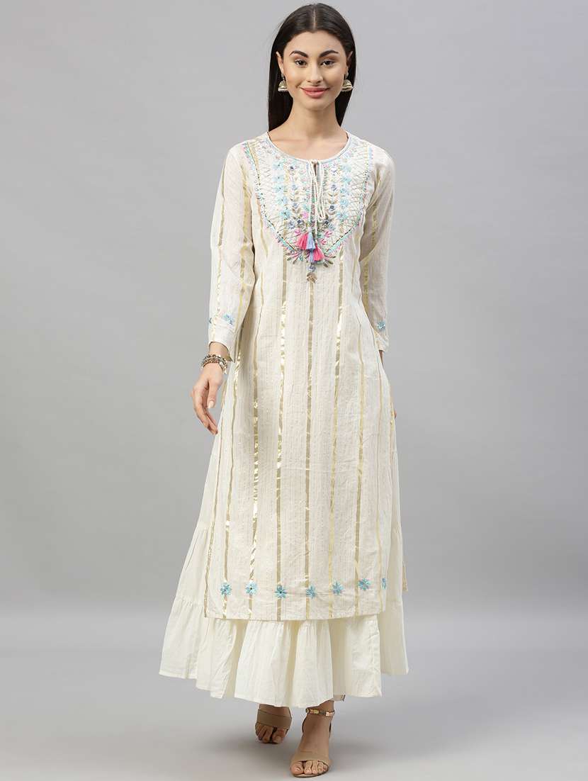 offwhite cotton anarkali kurta
