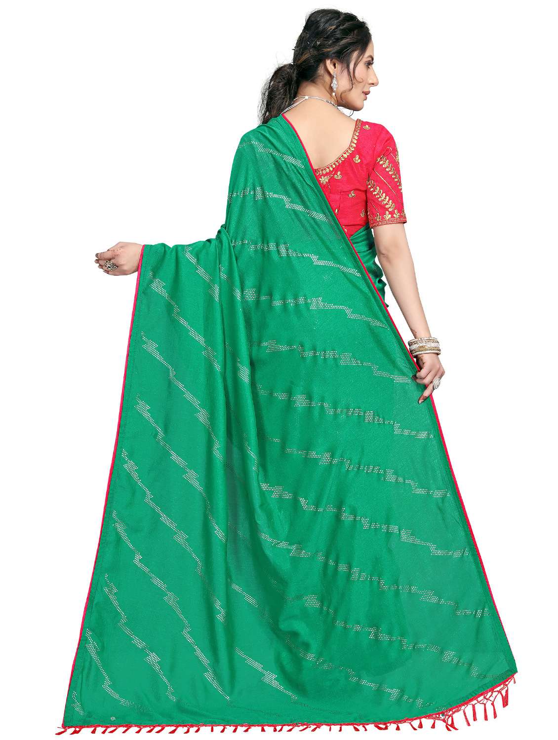 foil printed saree with blouse - 17613538 - Standard Image - 1