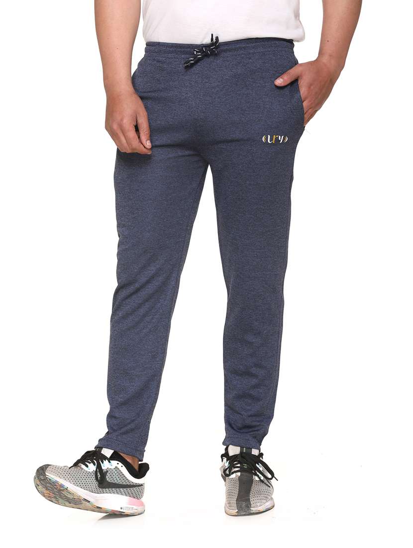 blue solid full length track pant