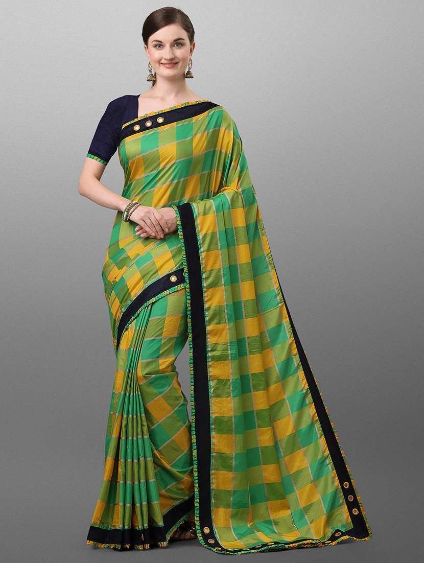 check print bordered saree with blouse