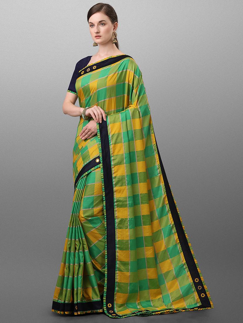 check print bordered saree with blouse - 17614979 -  Standard Image - 1