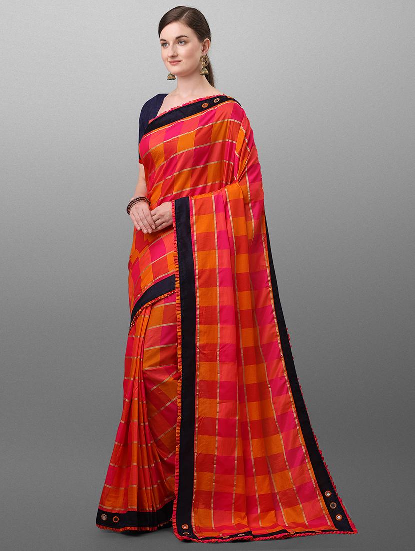 check print bordered saree with blouse - 17614981 - Standard Image - 1