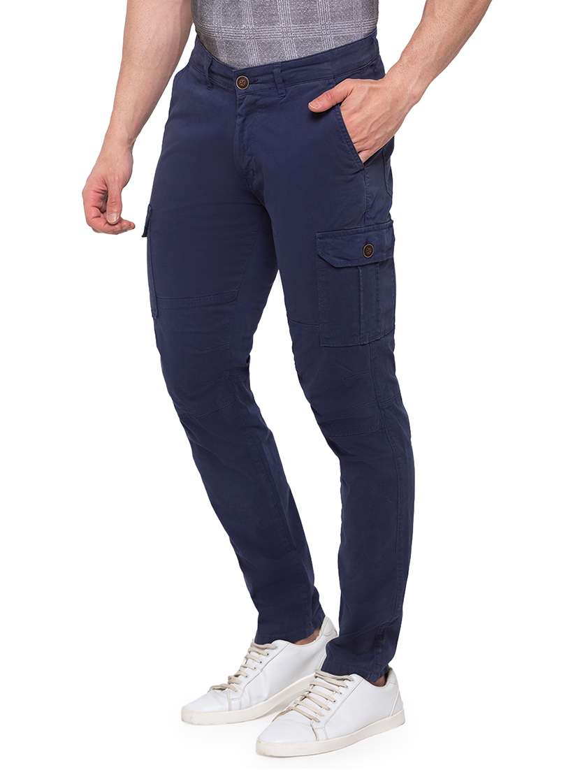navy blue solid cargo trouser - 17615473 - Standard Image - 1