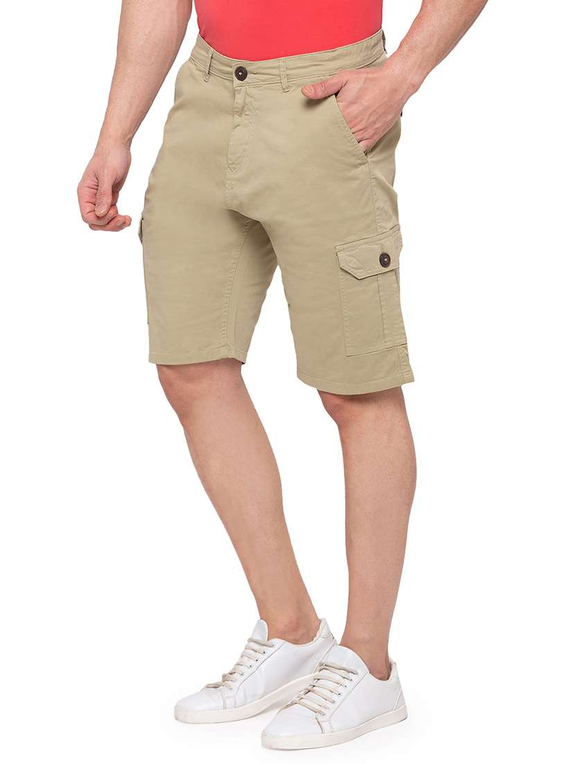 beige solid bermuda shorts - 17615519 -  Standard Image - 1