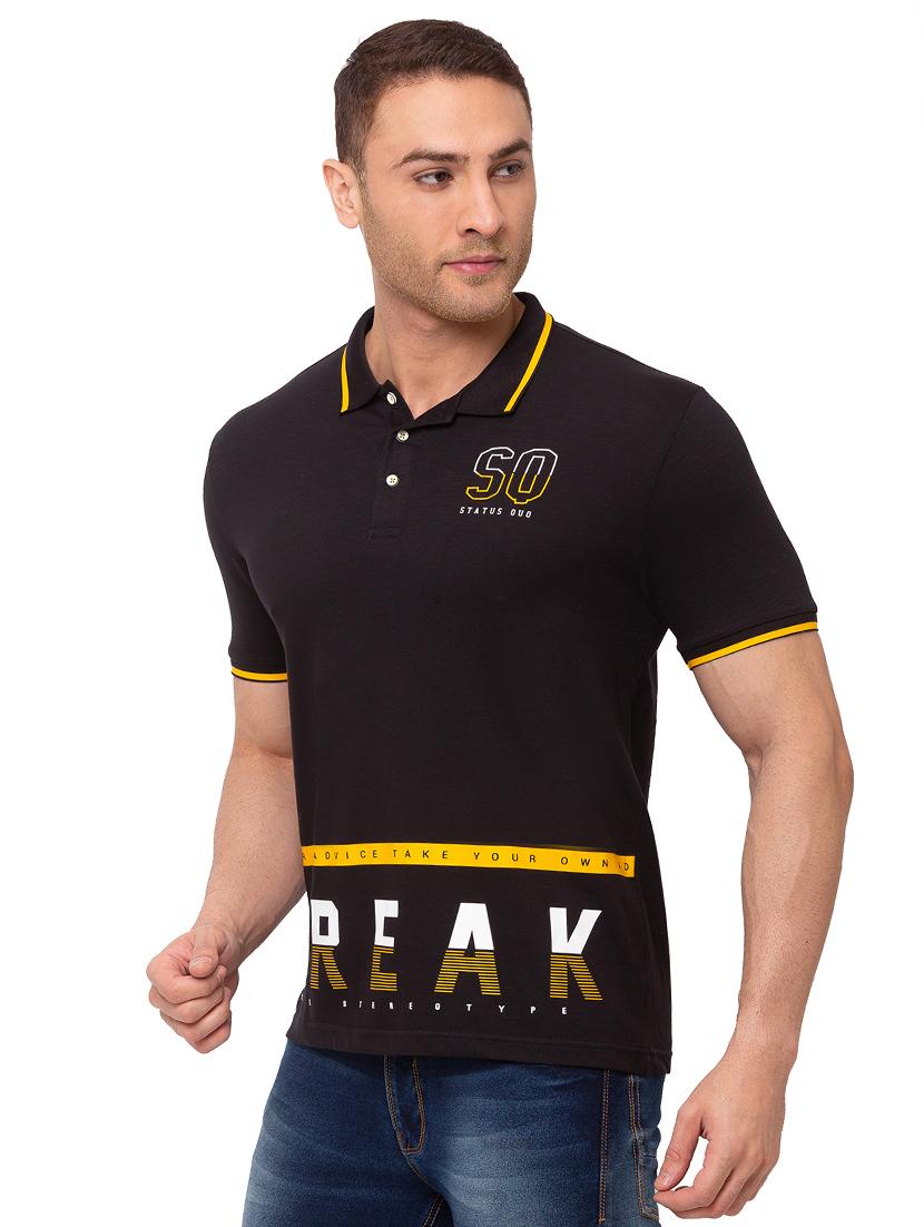 black printed polo t-shirt - 17615547 - Standard Image - 1