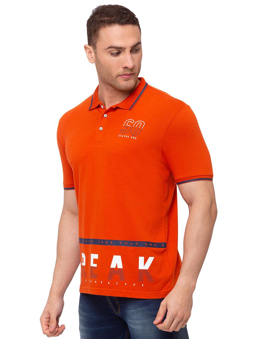 orange printed polo t-shirt - 17615548 - Standard Image - 1