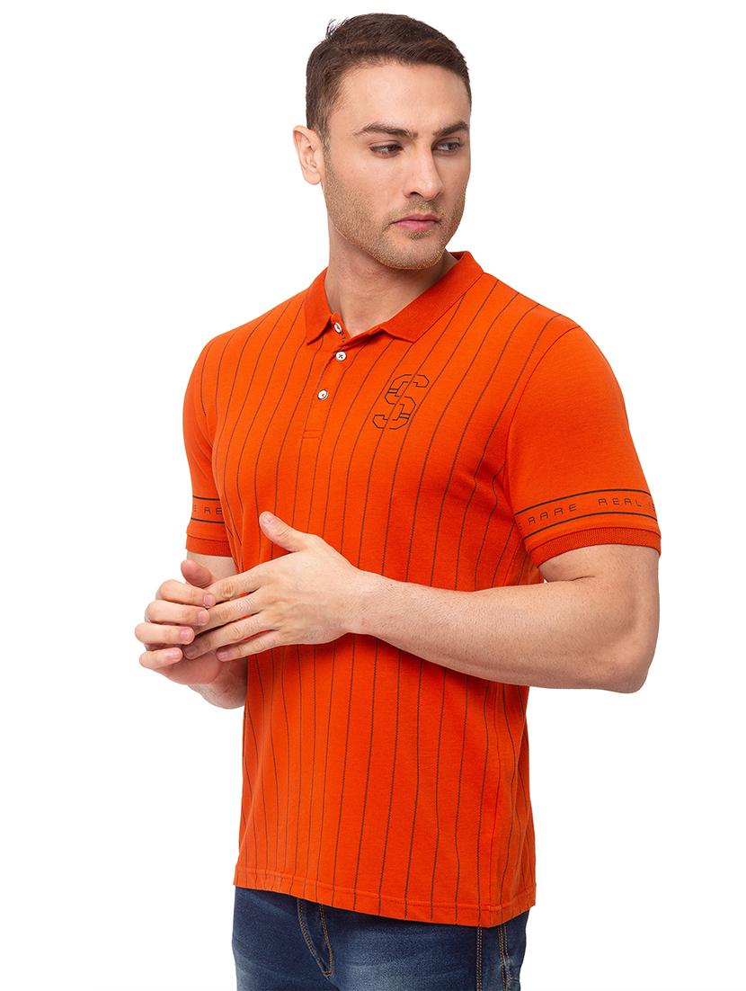 orange striped polo t-shirt - 17615549 - Standard Image - 1